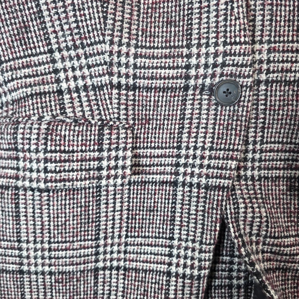 Veronica Beard Cutaway Up-Collar Plaid Dickey Blazer Wool Blend Burgundy gray 4 - Picture 5 of 11